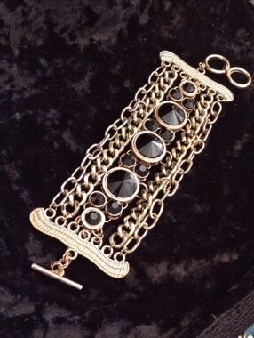Chico's Gold-Tone Chunky Multi-Chain Bracelet with Black Stones & Earrings